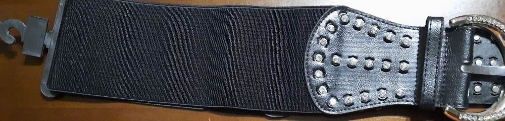Woman Black Rhinestone Belt